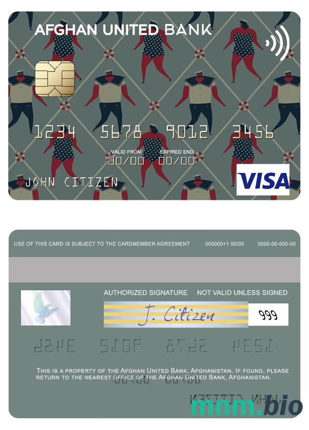 Afghanistan Afghan United Bank przykład karty visa w formacie PSD